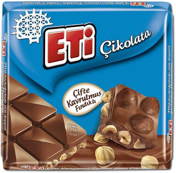Eti Çikolata Çifte Kavrulmuş Fındıklı Sütlü Kare 60 g