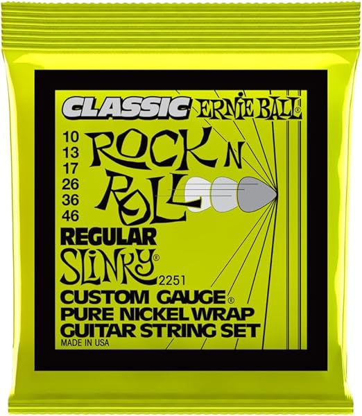 Ernie Ball Regular Slinky Klasik Rock 'N' Roll Elektro Gitar Telleri, Saf Nikel Sargı, Ölçü 10-46