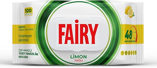 Fairy Çok Amaçlı Yüzey Temizlik Havlusu 100 Yaprak | Limon Yağlı | Beyaz Sirke & Karbonat | 48 Saat Temizlik Etkili | İz Bıra