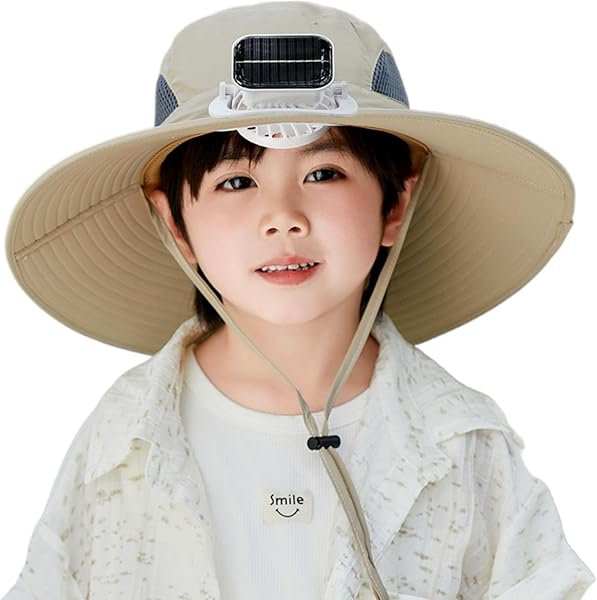 Çocuklar için Güneş Enerjili Fan Şapka, Geniş Ağız Su Geçirmez Nefes Alabilir Çocuk Plaj Şapkası, 3 Hız Ayarlanabilir UV Koru