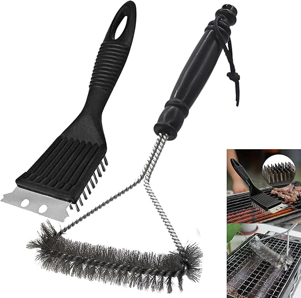 AEE® 2'li Paslanmaz Çelik Barbekü Izgara Mangal Temizleme Fırçası Tel Kazıyıcı Sıyırıcı