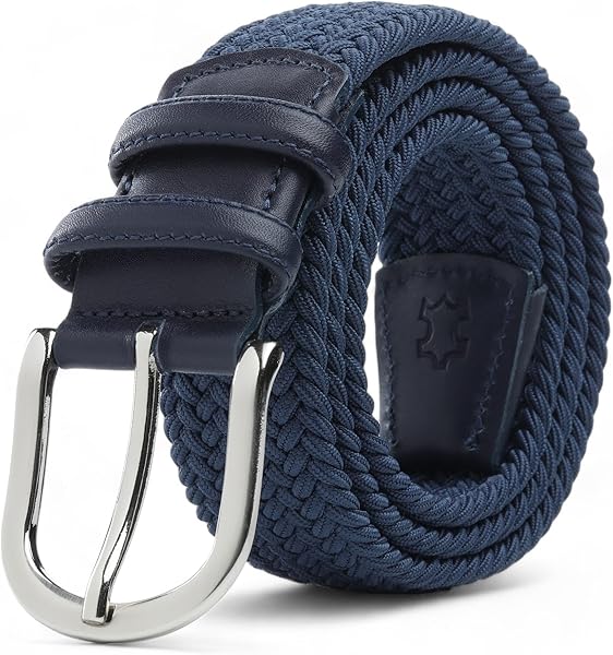 BOYD Rahat ve Şık Örgü Erkek Kemeri, Uniseks Kullanıma Uygun Kemer, Hakiki Deri Aksesuarlı Elastik Erkek Kemer, 3.5 cm Genişl