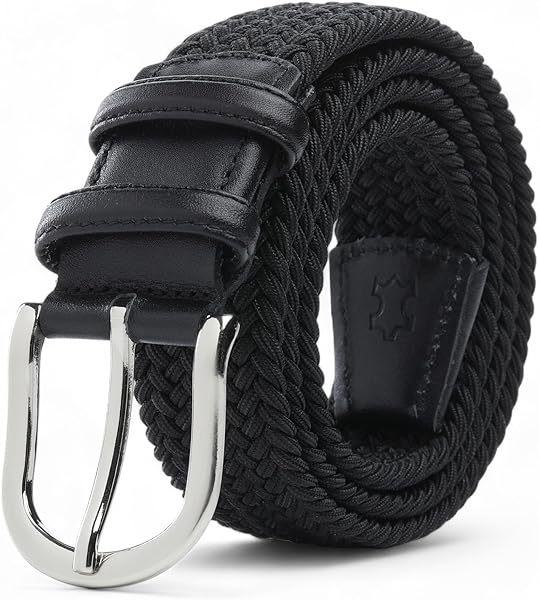BOYD Rahat ve Şık Örgü Erkek Kemeri, Uniseks Kullanıma Uygun Kemer, Hakiki Deri Aksesuarlı Elastik Erkek Kemer, 3.5 cm Genişl