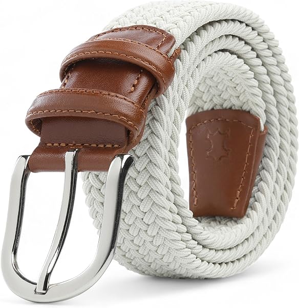 BOYD Rahat ve Şık Örgü Erkek Kemeri, Uniseks Kullanıma Uygun Kemer, Hakiki Deri Aksesuarlı Elastik Erkek Kemer, 3.5 cm Genişl