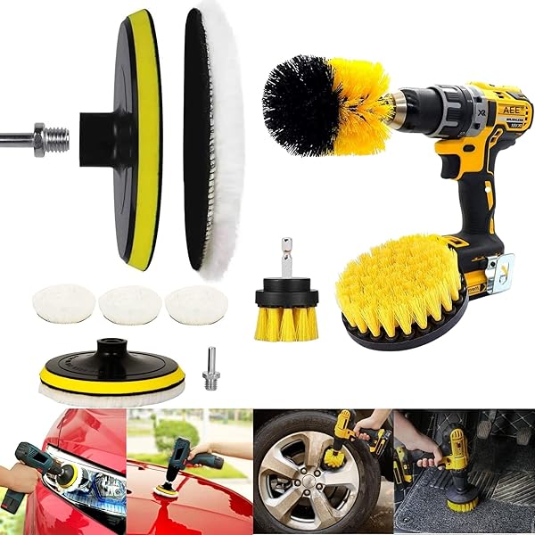 AEE® 9'lu Matkap Ucu Fırça Seti Temizleme Parlatma Pasta Cila Jant Tekerlik Far Araba Araç Oto Temizlik Fırçası Seti Banyo Fa