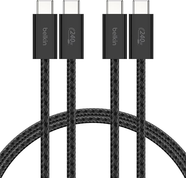 Belkin 2'li Örgülü USB-C - USB-C Kablo, 1,5 m, 240 W, Yumuşak, Esnek ve Hızlı Şarj Kablosu, iPhone 16 ve 15 Serisi, Galaxy S2