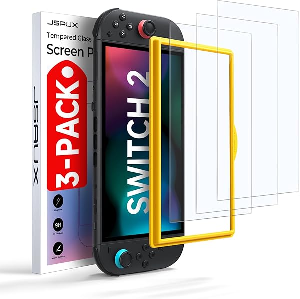 JSAUX Nintendo Switch 2 (2025) için 3'lü paket koruyucu cam, ultra HD ekran koruyucu film, 9H sertlikte, çizilmez, tam ekran 