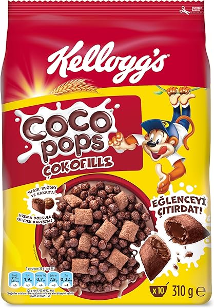Coco Pops Çokofills 310 Gr,%28 Krema Dolgulu Kareler ve Çıtır Coco Pops topları, 7 temel vitamin ve Demir İçerir.