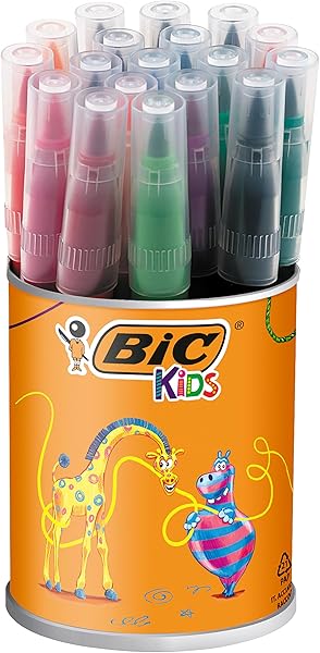 BIC Kids Visa Firça Uçlu Keçeli Boya Kalemi, 18'li Kavanoz, Fırça Başlı Esnek ve Yumuşak Uç, Yıkanabilir Su Bazlı Boya