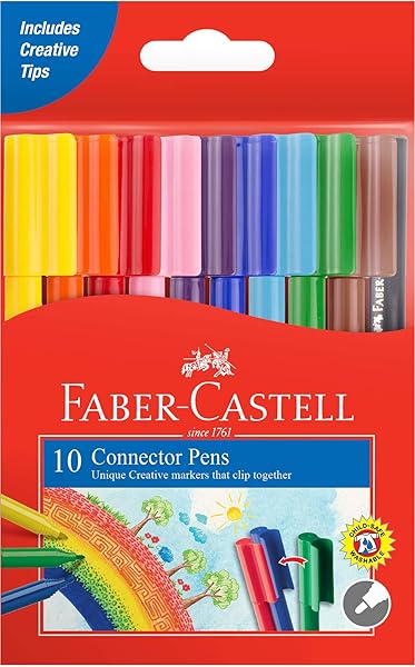 Faber-Castell Eğlenceli Keçeli Kalem 10 Renk, Bağlanabilir Kapak, Dayanıklı ve Parlak Renkler, Su Bazlı Mürekkep, Çocuklar İç