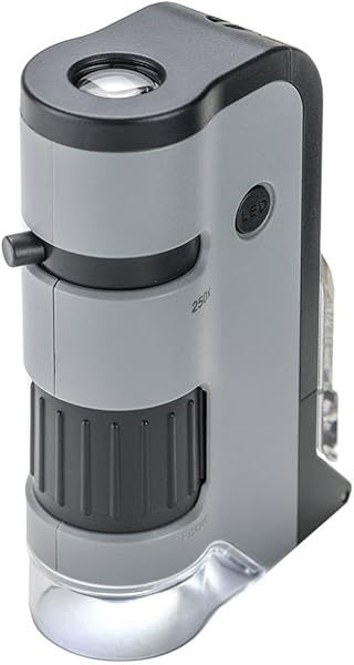 Carson MP-250 MicroFlip 100-250x LED Işıklı Cep Mikroskobu Akıllı Telefon Digiscoping Adaptör Klipsli, Gri