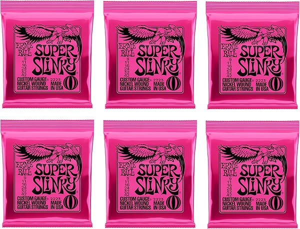 Ernie Ball Super Slinky Nickel Wound Electric Guitar Strings 6 Pack - 9-42 Gauge