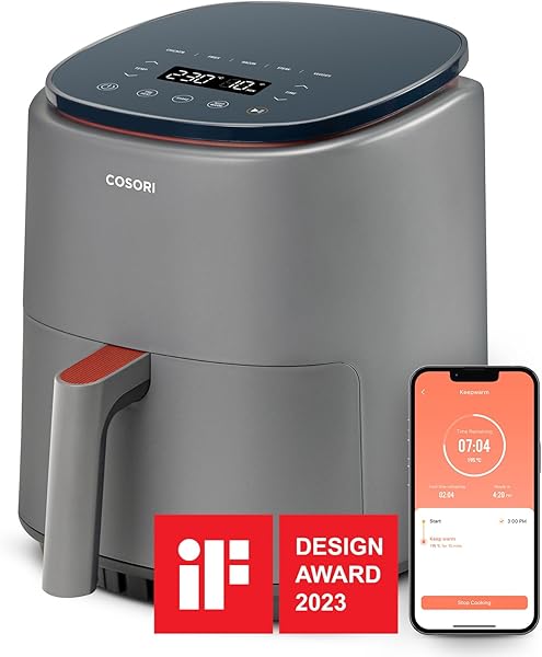 COSORI Air Fryer (Sıcak Hava Fritözü), 3.8 Litre Gri, 1500 W, 7 Özelleştirme Fonksiyonu, 75 - 230°C, 1 - 3 Porsiyon, Uygulama