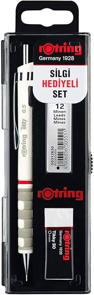 rOtring Tikky Mekanik Kurşun Kalem, Uç ve Silgi Seti, 0,5 mm Kalem, 2B Uç, Orta Boy Silgi, Beyaz, 3'lü Set