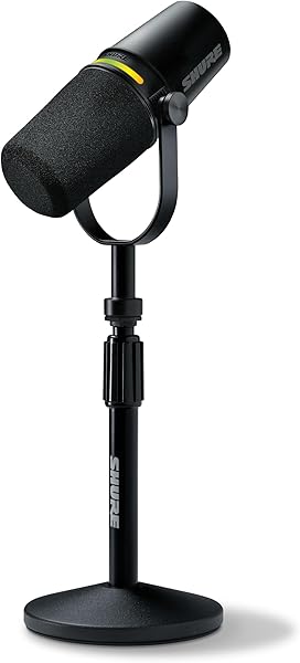 Shure MV7+ Podcast Dynamic Microphone with Stand. Enhanced Audio, LED Touch Panel, USB-C & XLR Outputs, Auto Level Mode, Digi