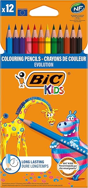 BIC Kids Evolution Kuru Boya Kalemi, 12'li Kutu, Kıymık Oluşturmaz, Çiğnemeye Karşı Dayanıklı, Kolay Açılır