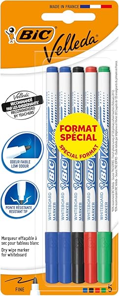 BIC Velleda 1721 Çocuk Beyaz Tahta Kalemi 5'li Blister, Mavi, Siyah,Kırmızı ve Yeşil Renk, Kolay Silinebilir