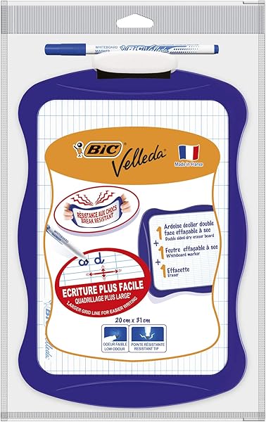 BIC Velleda Mini Beyaz Tahta, Kalem 1721, Silgi, 20 x 30 cm. Yazı Tahtası, Mavi Kalem ve Silgi ile Birlikte