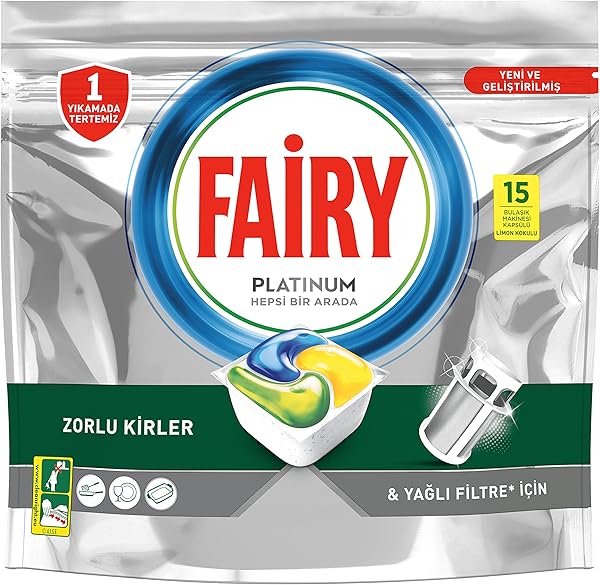 Fairy Platinum Hepsi Bir Arada Bulaşık Makinesi Tabletleri, Limon, 15 Tablet