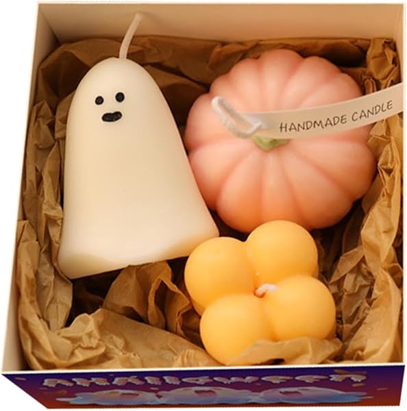 Hayalet Balkabağı Mumları, Cadılar Bayramı Mumları - Yanan Mumlar Soya Balmumu Kokulu - Cadılar Bayramı Partileri Süslemeleri