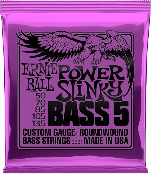Ernie Ball Power Slinky 5 telli Elektrik Bas Gitar Telleri, Kalınlık 50-135