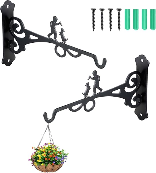 FESSOSKO 2 Adet Asılı Sepet Braketleri, Köpek Desenli Duvar Montajı, Dış Mekan Asma Braketleri Bahçe, Çim, Işık, Saksı, Kuş B