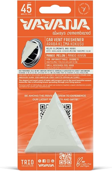 VAVANA Trio Araba Klima Kokusu - Mango & Kavun Aromalı | BPA & Sıvı İçermeyen Sağlıklı Oto Kokusu | 45 Gün Etkili | Araç İçi 