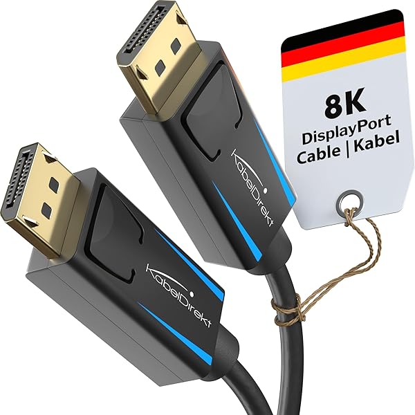 KabelDirekt - 8K / 60Hz DisplayPort Kablosu 1.4-1 m - Oyun bilgisayarları/dizüstü bilgisayarları, 4K / 8K oyun monitörleri ve