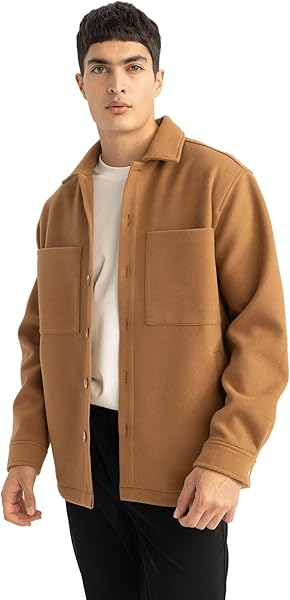 DeFacto Relax Fit Polo Yaka Yün Görünümlü Gömlek Ceket