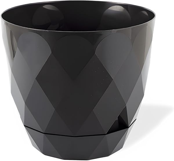 ToXA Yakamoz Prizma Saksı Drenajlı Tabaklı Plastik Çiçek Saksısı (Antrasit, 26 lt)