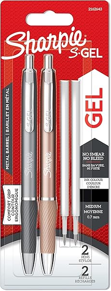 Sharpie S-Gel Metal Jel Kalem, 0,7 mm Uç, Metal Gri & Bronz 2'li Paket, Siyah Mürekkep