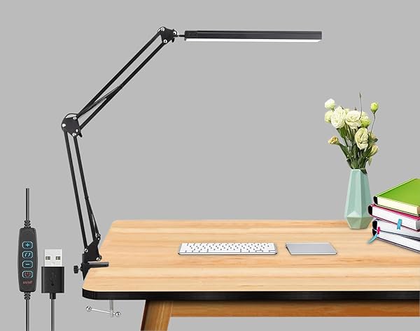 Coverzone Dekoratif Led Masa Lambası SY040 USB Kablolu Kademeli 3 Eklemli LED Masa Lambası, Kıskaçlı Model Çalışma Masası Lam