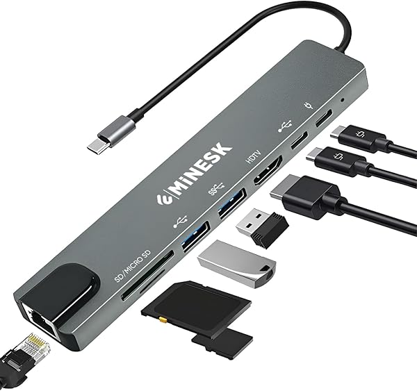 Minesk USB-C Hub Laptop ve Macbook ile Uyumlu USB Çoklayıcı / 1x HDMI / 1x Ethernet / 2x USB 3.0 / 1x SD Card / 1x Micro SD C