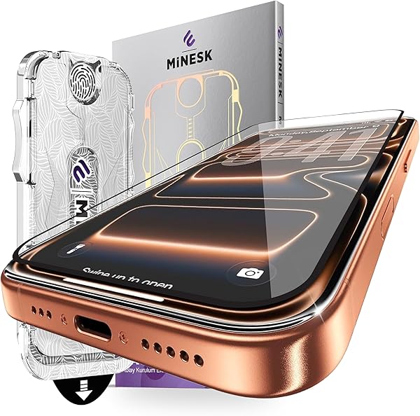 Minesk Magic GLASS iPhone 16 PRO / 17/17 PRO için Otomatik Hizalama Aparatlı Ekran Koruyucu (Güçlendirilmiş Cam) Takılırken T