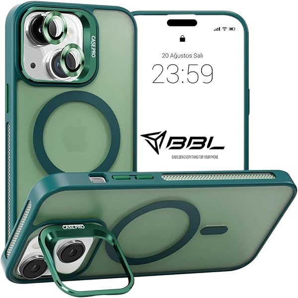 Babilden iPhone için Kılıf Kamera Korumalı Magsafe Wireless Şarj Özellikli Mat Şeffaf Renkli Standlı Kılıf (Lens Hediyeli) (Y