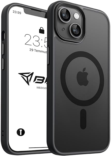 Babilden iPhone için Kılıf Kamera Korumalı Magsafe Wireless Şarj Özellikli Mat Şeffaf Renkli Kılıf (iPhone 15 Siyah)