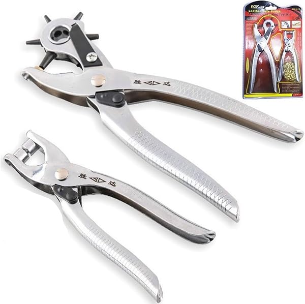 AEE® 2'li Kemer Delme Pensesi Seti - 6 Ayarlı Deri Delici Pense + Çıtçıt Makinesi - Düğme Takma Perçin Atma Deri Kemer Çanta 