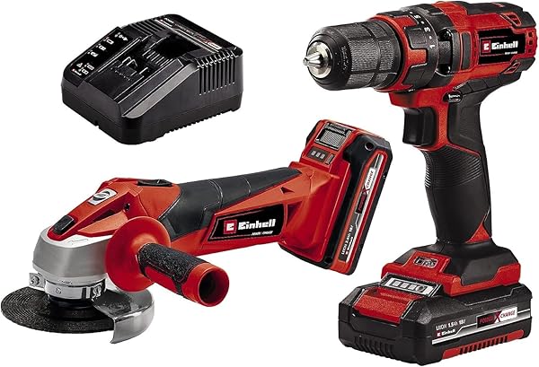 Einhell Akülü Alet Seti TC-TK 18 Li Kit, Power X-Change (Lityum-İyon, vidalama TC-CD 18/35 Li + avuç taşlama TC-AG 18/115 Li,