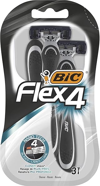 BIC Flex 4 Erkek Tıraş Bıçağı 3'lü Blister (4 Bıçak), Birbirinden Bağımsız Hareket Edebilen 4 Bıçak, Oynar Başlık, Aloe Vera 