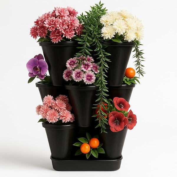 3 Katlı Şanslı Yonca Tasarımlı Dekoratif Saksı Seti, 26.5 x 26.5 cm, Çiçek ve Bitki Sebze Yetiştirme, Bahçe Salon Mutfak Saks