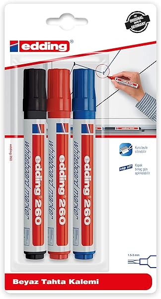 edding ED260B399 edding 260 Beyaz Yazı Tahtası Kalemi 3lü Karışık Siyah/Kırmızı/Mavi