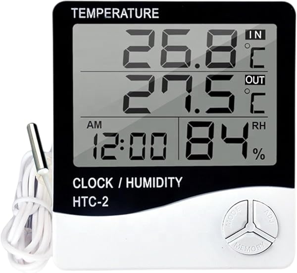 HTC-2 Dijital Termometre Sıcaklık Ve Nem Ölçer Higrometre Masa Alarm, Problu Dijital Termometre, Problu Sıcaklık ve Nem Ölçer