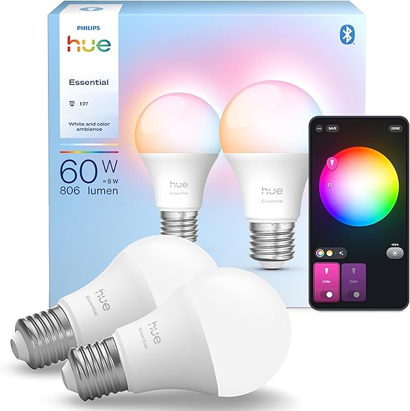 Philips Hue Essential 8W E27 806 Lumen Renkli Akıllı Ampul A60 (2'li Ekopaket)