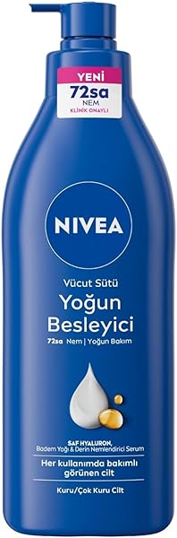 NIVEA Besleyici Vücut Sütü 400 ml, Kuru ve Çok Kuru Ciltler, 72 Saat Yoğun Nemlendirici Vücut Losyonu, 2 Kat Fazla Badem Yağı