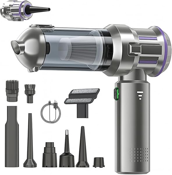 Romofy Şarjlı Araç Süpürgesi 16000pa - Üfleme Özellikli Mini Oto Süpürgesi 3 Kademeli - 6000 mAh Şarj Kapasitesi, Çok Fonksiy