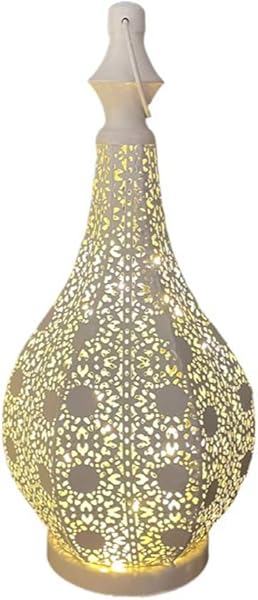 Rhghfujhgy Fas tarzı metal masa lambası, pille çalışır, kablosuz lamba, ışık zincirli, Noel, ev, oturma odası için A