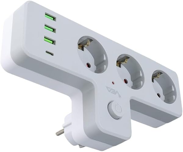 Monte Lua Anahtarlı Topraklı Priz Adaptörü, 3 SOKETLİ 3xUSB 2.4A, 1xTYPE-C 20 watt, AKIM KORUMALI PRİZ, 10 A, 2500 W, Duvar F
