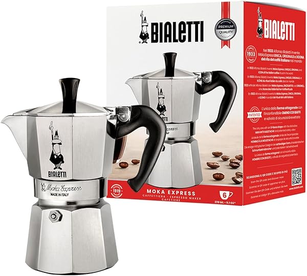 Bialetti - Moka Express: 6 Cups Ocak Üstü Espresso Pişirici - 270ml - Gümüş Renk - Alüminyum Gövde - Patentli Güvenlik Valfi 