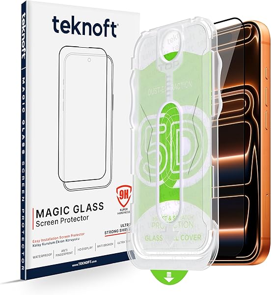 Teknoft iPhone 17 Pro için Kolay Kurulum Kitli Takılırken Camın Altında Kesinlikle Toz Bırakmayan Ekstra Güçlendirilmiş Tam K