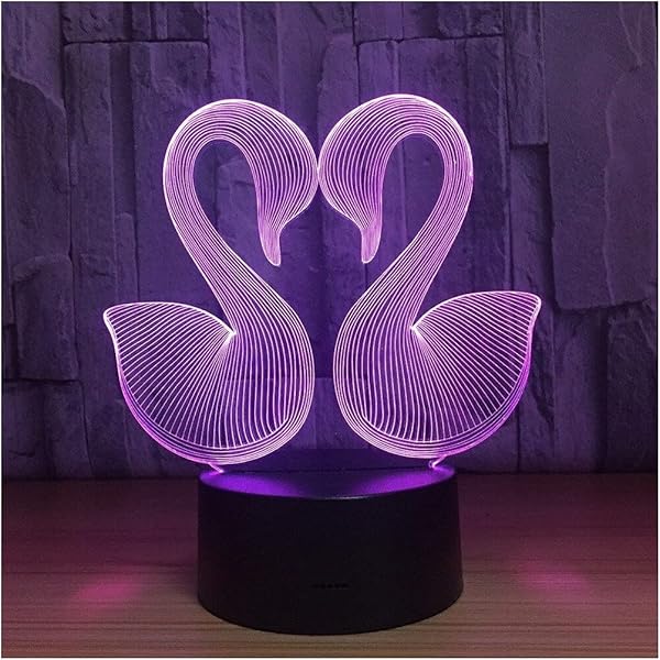 3 Boyutlu Çift Kuğu 3D LED Gece Lambası - 7 Farklı Işık